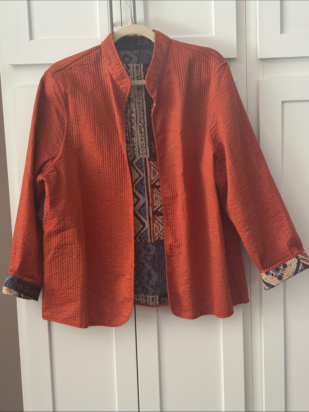 Quilted Rust Orange Jacket with Reversible Pattern